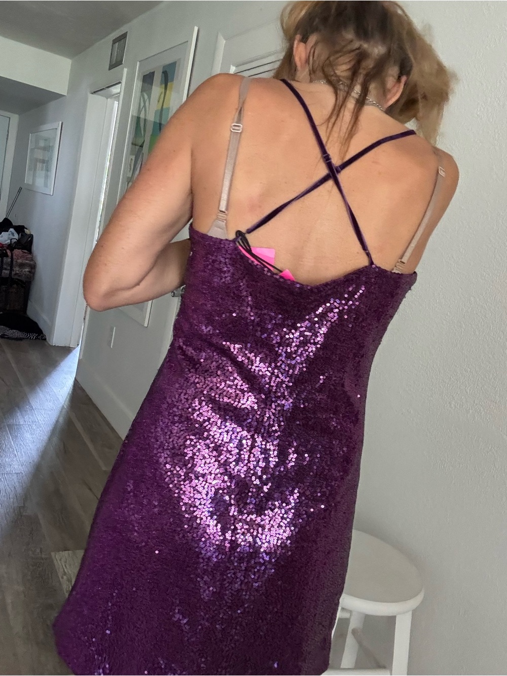 Betsey Johnson Purple Sequin Slip Mini Dress 12 - Picture 3 of 3